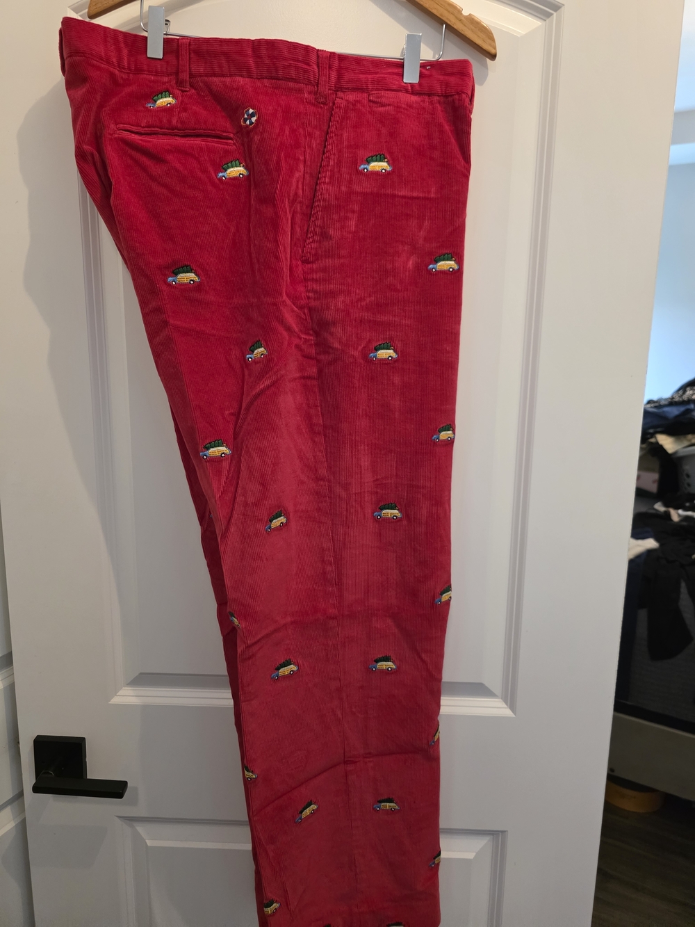 Two Men's Holiday (e.g. Green And Red) Corduroy Pants with Embroidered Motif - Picture 2 of 10